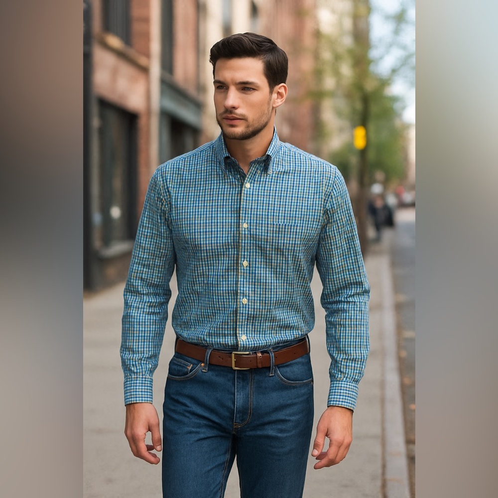 Jeremy Argyle NYC Blue Green Check Dress Shirt Men’s XL